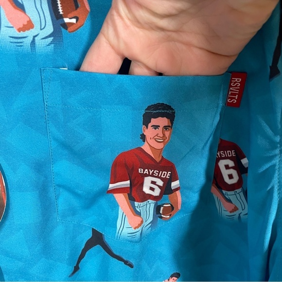 NEW RSVLTS Saved by the Bell Blue All over Graphic Short Sleeve Button Up XXL - Picture 3 of 7